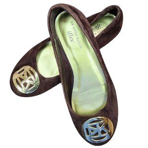 AK Anne Klein iFlex AKPIERRE Ballet Flats Shoes Suede Leather Brown Gold 6